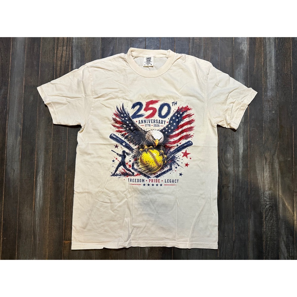 Comfort Colors 250th Anniversary Softball American Flag Eagle T-Shirt Cream